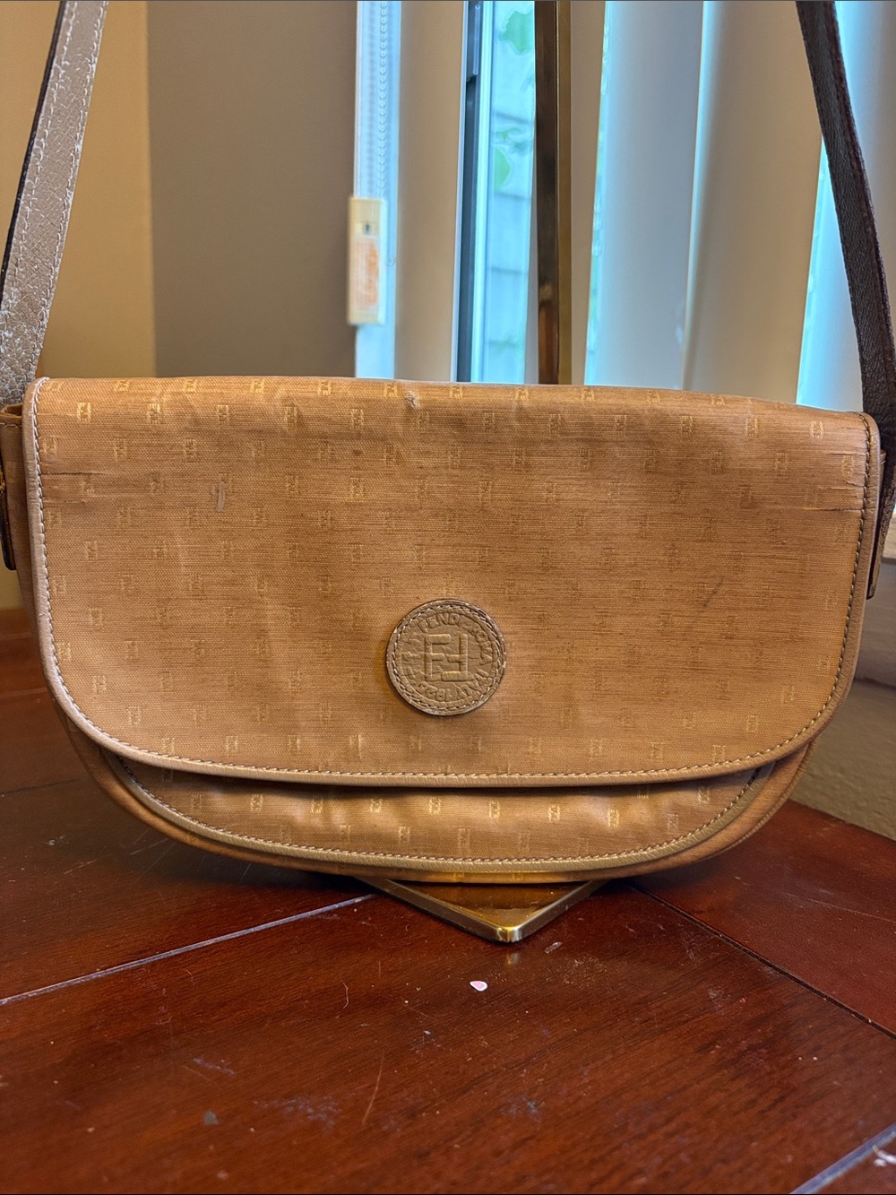 Fendi FF Tan coated canvas and leather crossbody Shoulder Bag w Adjustable Strap - Picture 3 of 8